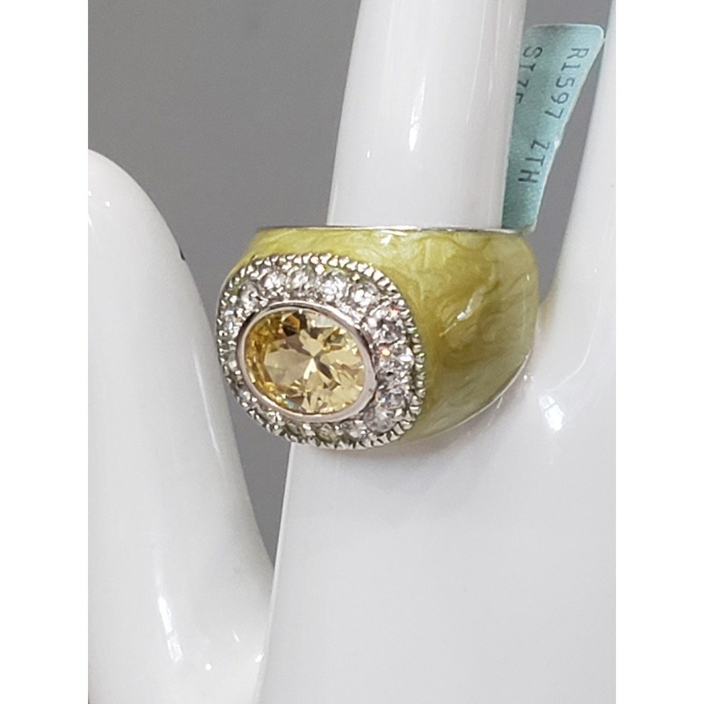 NEW Lauren G Adams YELLOW Enamel pave ring statement cocktail Art Deco men women